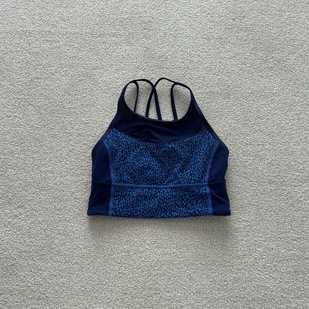 lululemon Clip-In Long Line Bra size 6 in Miss Mosaic Hero Blue